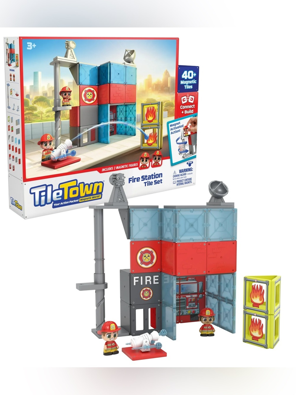 Tile Town Fire House Magnetic Tiles Firefighter Building Toy Playset *NEW*